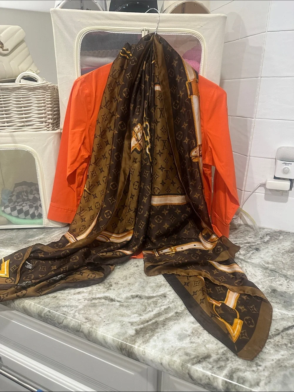 Luxury Brown Monogram Silk Scarf - INSPIRED